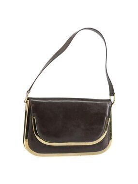 Authentic GUCCI Shoulder Bag Enamel Brown Gold